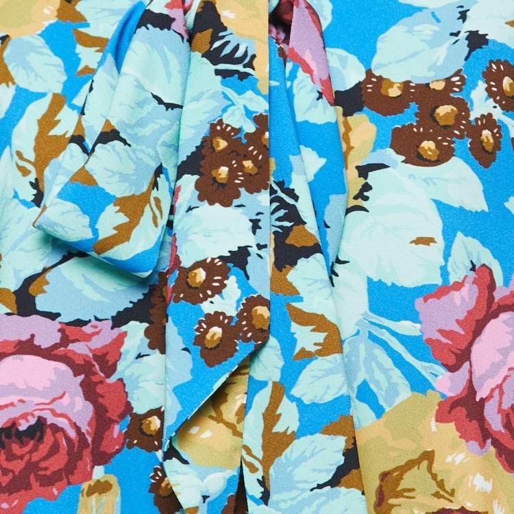 Pre Owned Balenciaga Multicolor Floral Printed Crepe neck Tie Detail Oversized Top M