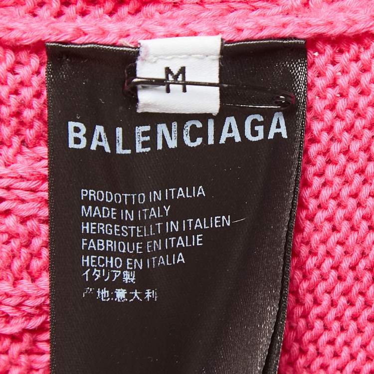 Pre Owned Balenciaga Pink Textured Logo Knit Jumper M