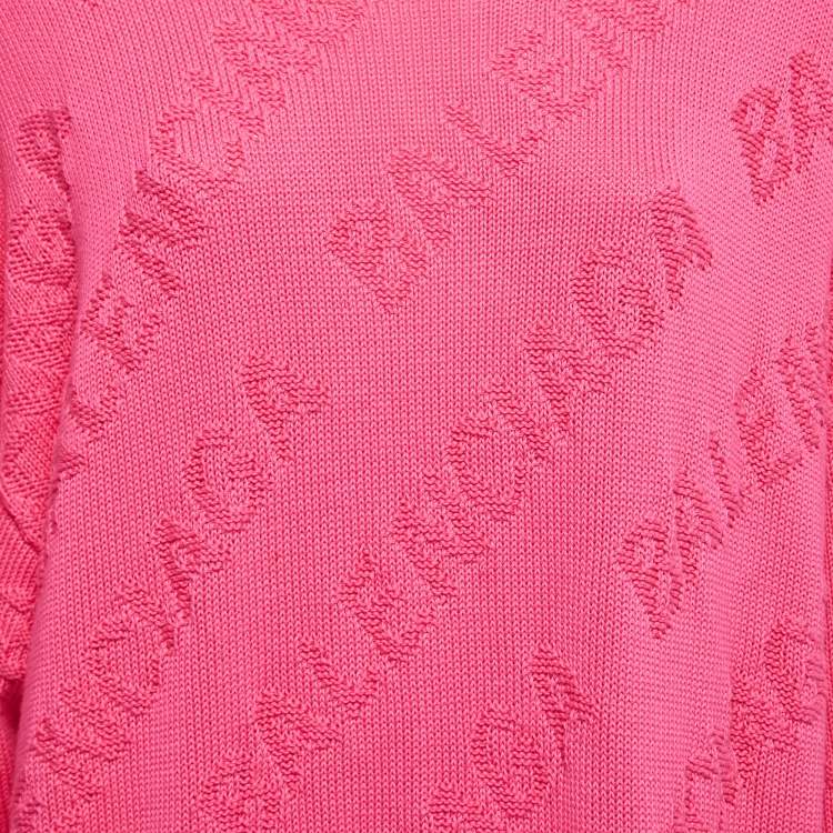 Pre Owned Balenciaga Pink Textured Logo Knit Jumper M