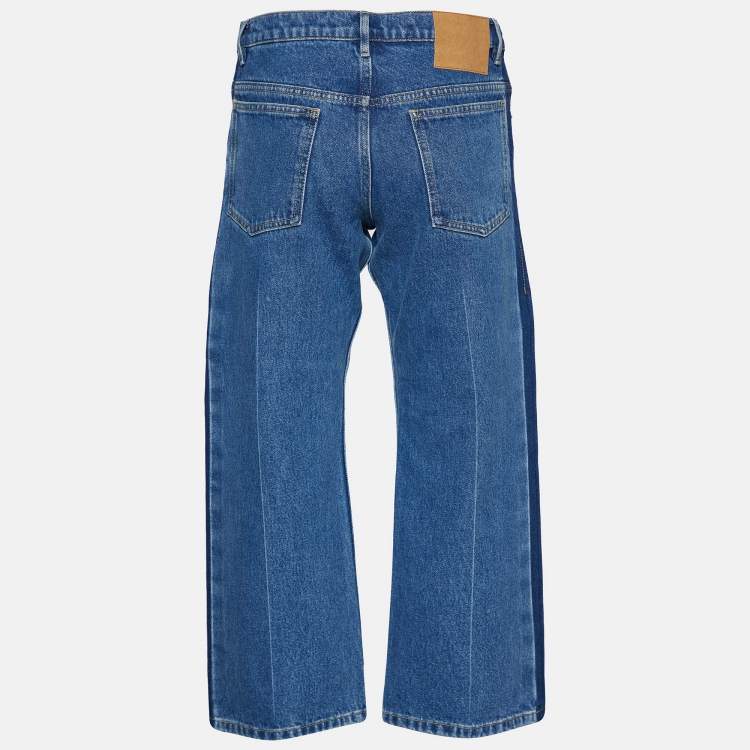 Pre Owned Balenciaga Blue Two Tone Denim Cropped Capri Jeans M
