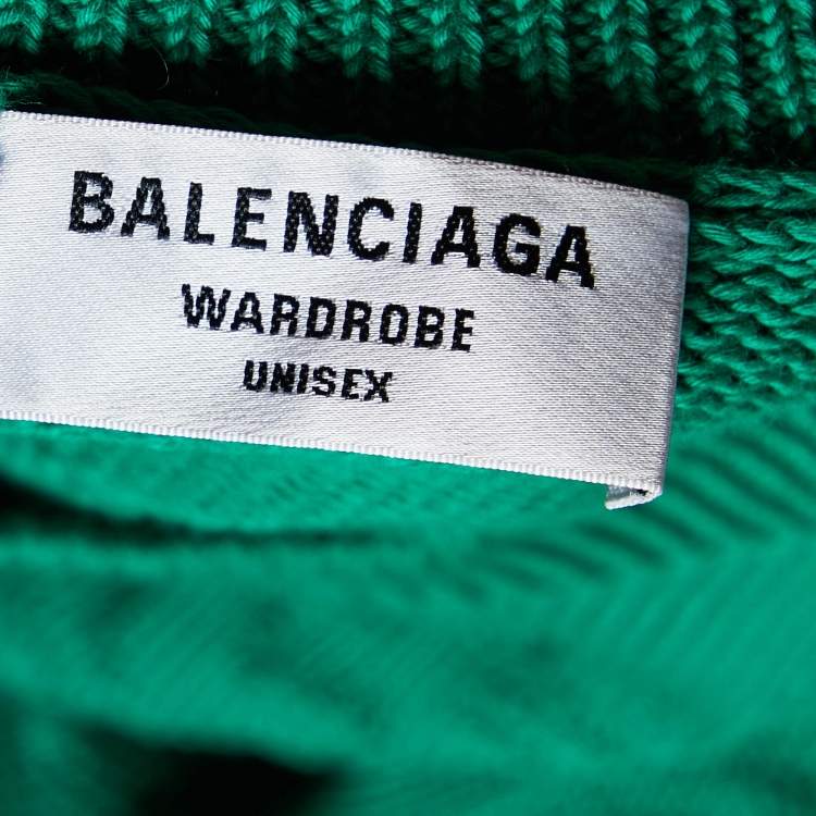 Pre Owned Balenciaga Green Logo Intarsia Knit Wool Oversized Sweater M