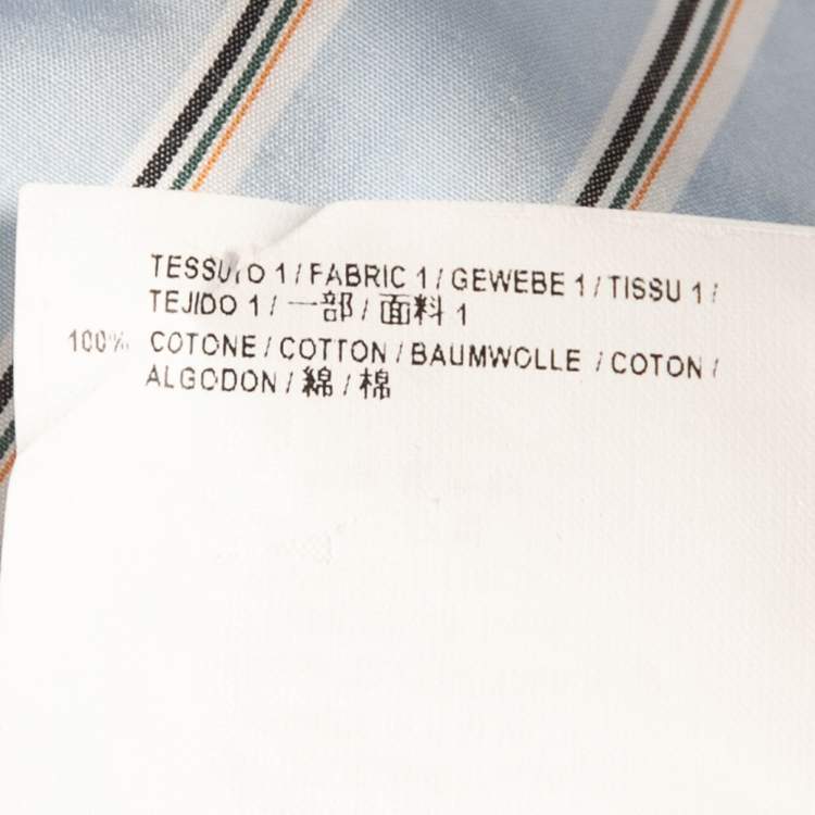 Pre Owned Balenciaga Blue Striped Cotton Logo Print Oversized Shirt L