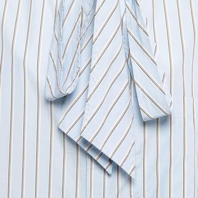 Pre Owned Balenciaga Blue Striped Cotton Logo Print Oversized Shirt L