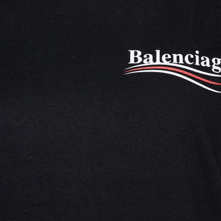 Pre Owned Balenciaga Black Logo Printed Cototn Knit T-Shirt M