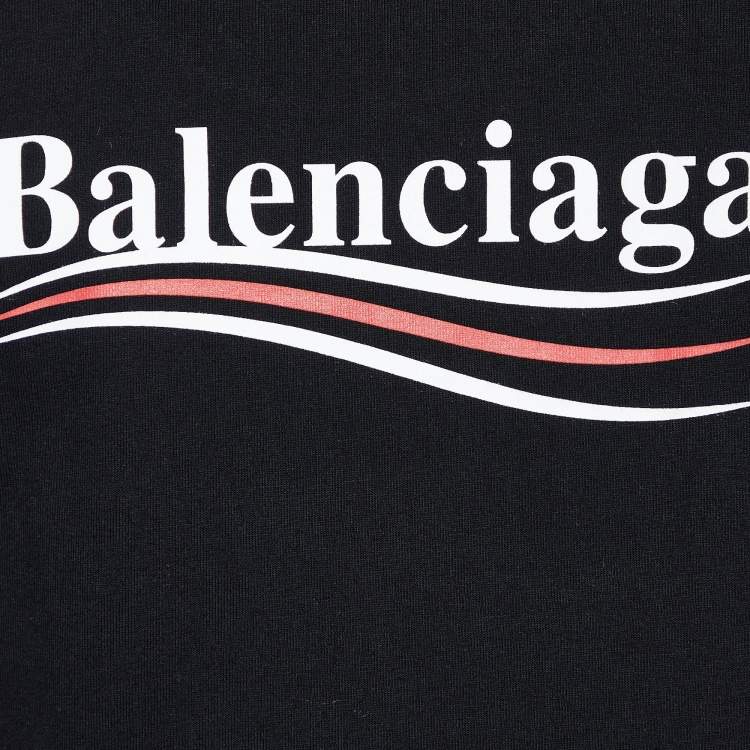 Pre Owned Balenciaga Black Logo Printed Cototn Knit T-Shirt M