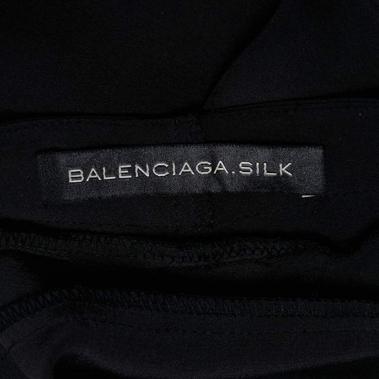 Pre Owned Balenciaga.Silk Black Silk Button Front Draped Long Sleeve Blouse L