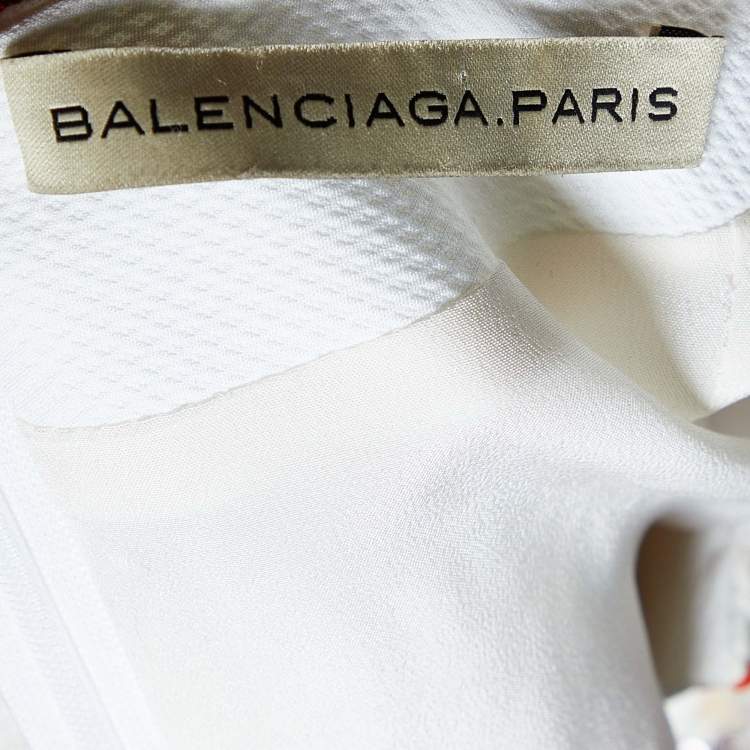 Pre Owned Balenciaga White Textured Embellished Cotton Plunge Neck Mini Dress S