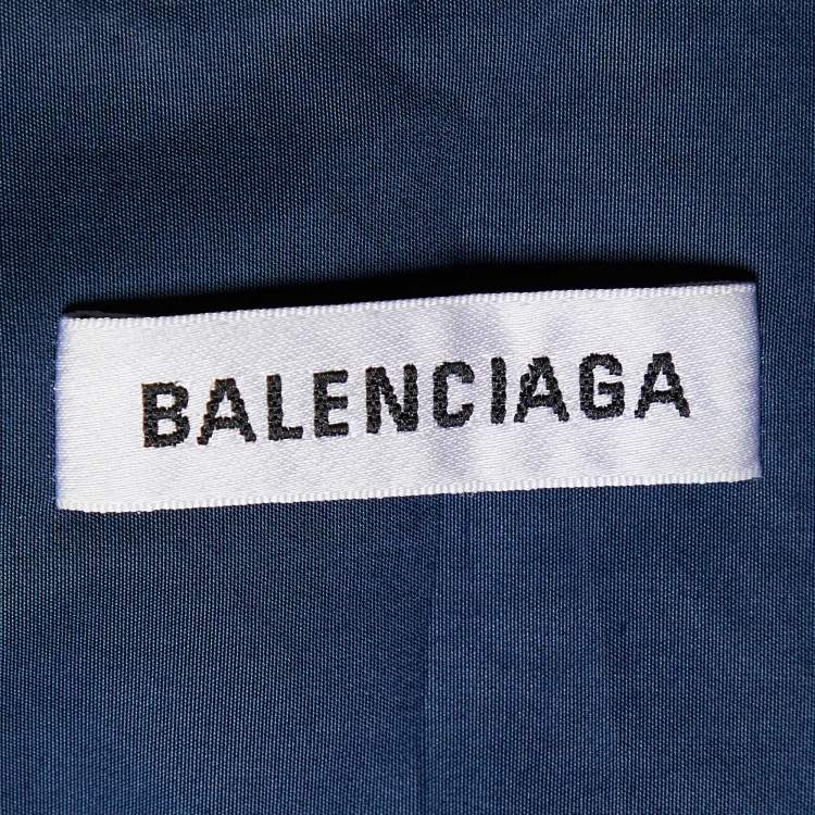 Pre Owned Balenciaga Navy Blue Logo Printed Cotton Short Sleeve Oversized Shirt XS
