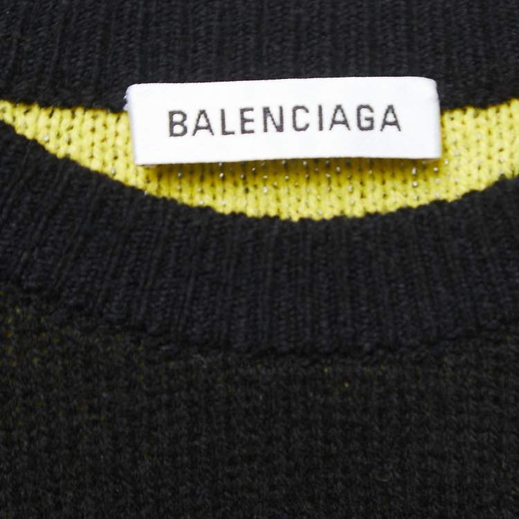 Pre Owned Balenciaga Black All Over Logo Wool Oversized Sweater S