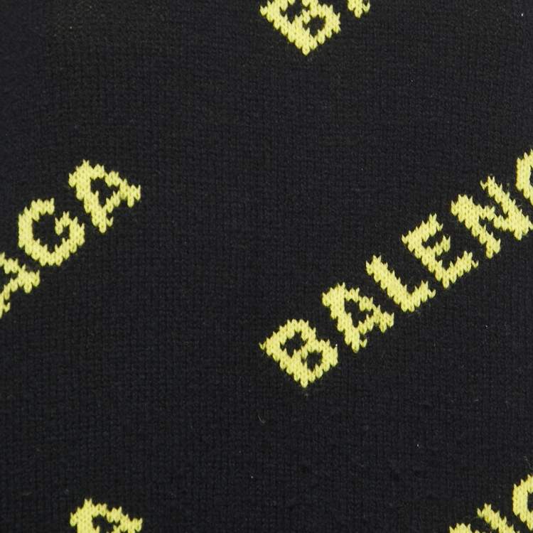 Pre Owned Balenciaga Black All Over Logo Wool Oversized Sweater S