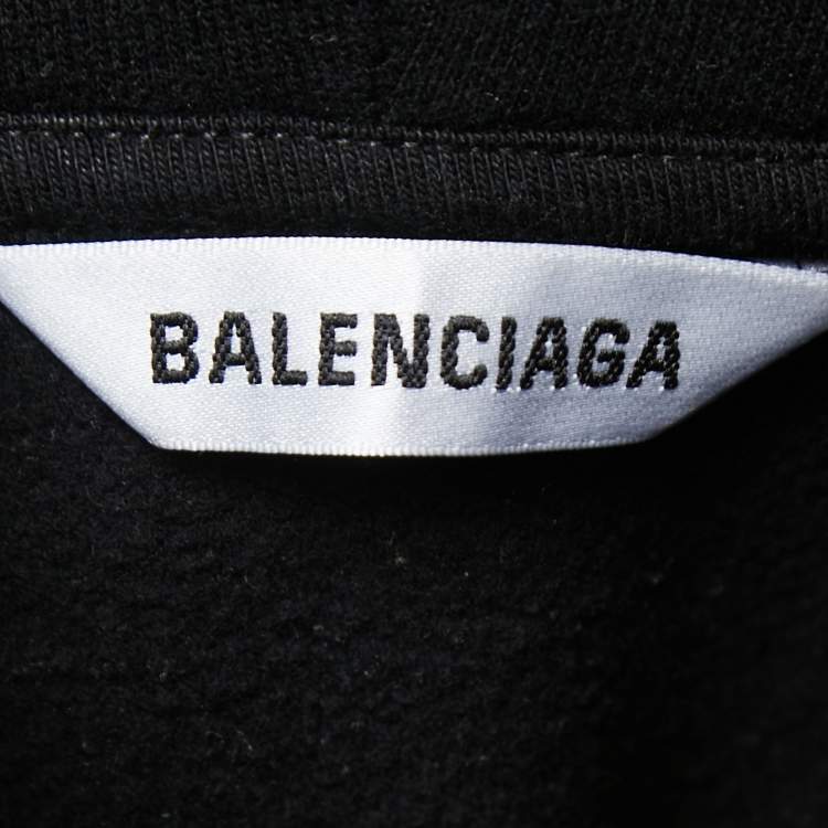 Pre Owned Balenciaga Black Logo Embroidered Cotton Hoodie M