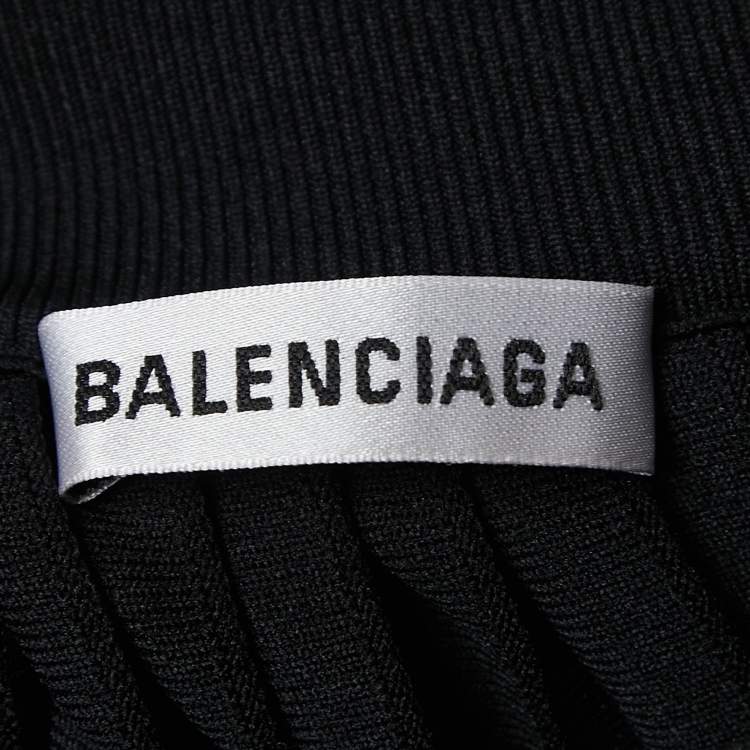 Pre Owned Balenciaga Black Logo Print Knit Pleated Midi Skirt S