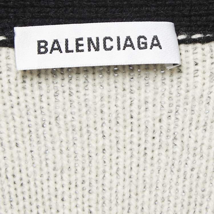 Pre Owned Balenciaga Black Logo Jacquard Knit Long Archetype Cardigan L