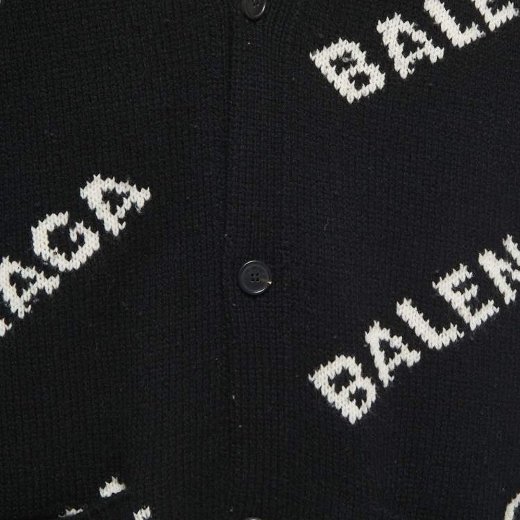 Pre Owned Balenciaga Black Logo Jacquard Knit Long Archetype Cardigan L