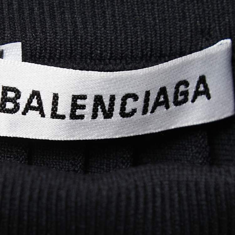 Pre Owned Balenciaga Black Logo Print Knit Pleated Midi Skirt S