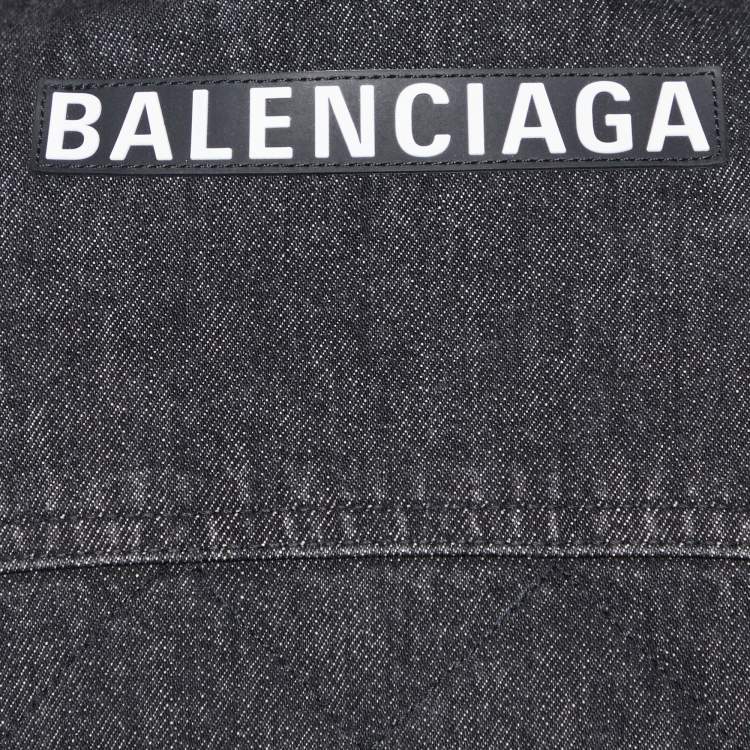 Pre Owned Balenciaga Black Denim & Checkered Wool Button Front Long Coat S