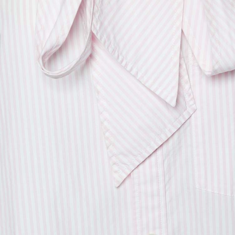 Pre Owned Balenciaga Pink 7 White Striped Cotton Neck Tie Detail Oversized Shirt M