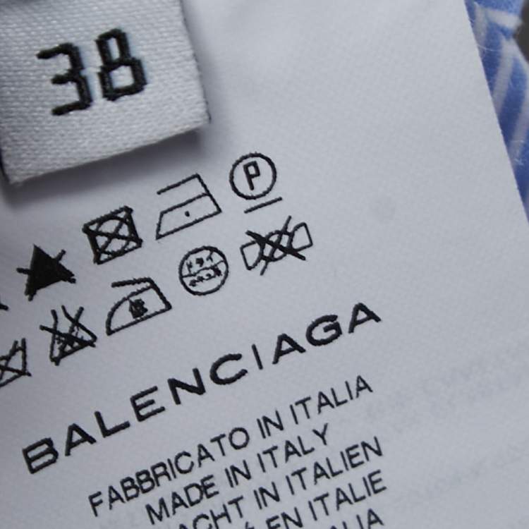 Pre Owned Balenciaga Blue/White Striped Cotton Paneled Shirt M