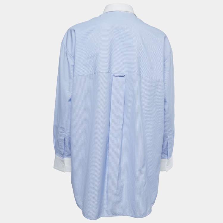 Pre Owned Balenciaga Blue/White Striped Cotton Paneled Shirt M