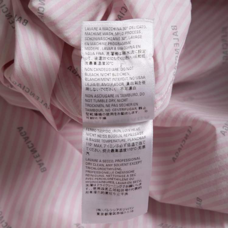 Pre Owned Balenciaga Pink Logo Striped Cotton Button Front Oversized Shirt S
