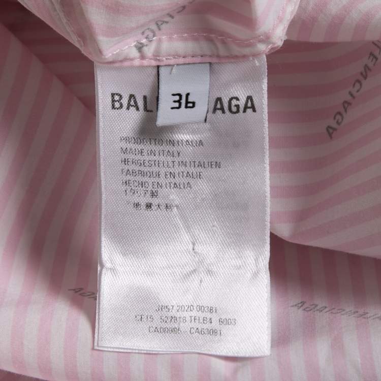 Pre Owned Balenciaga Pink Logo Striped Cotton Button Front Oversized Shirt S