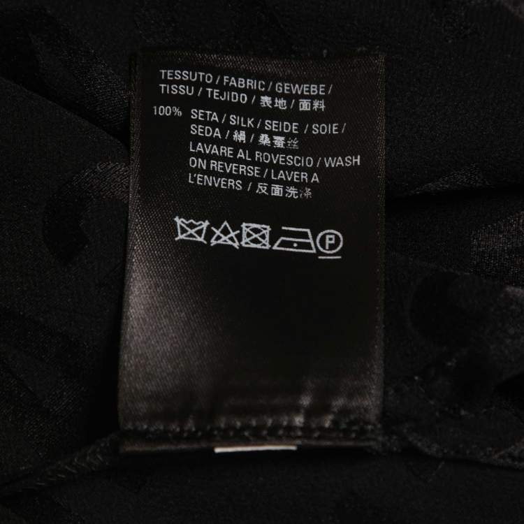 Pre Owned Balenciaga Black Logo Patterned Silk Button Front Neck Tie Detail Oversized Blouse M