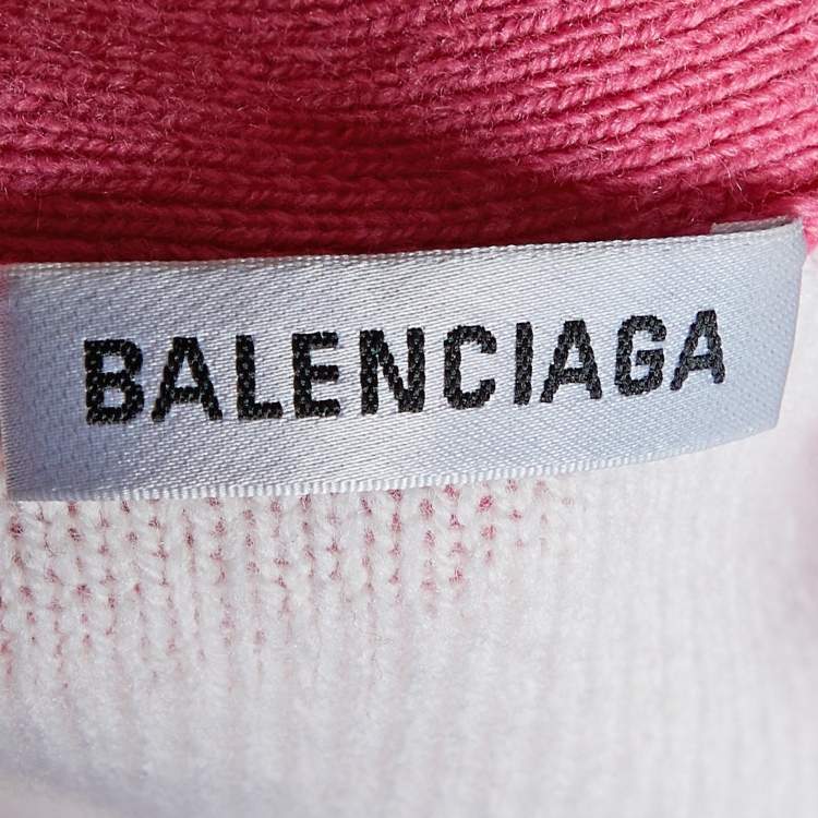 Pre Owned Balenciaga Pink Logo Intarsia Wool Knit Button Front Cardigan XS
