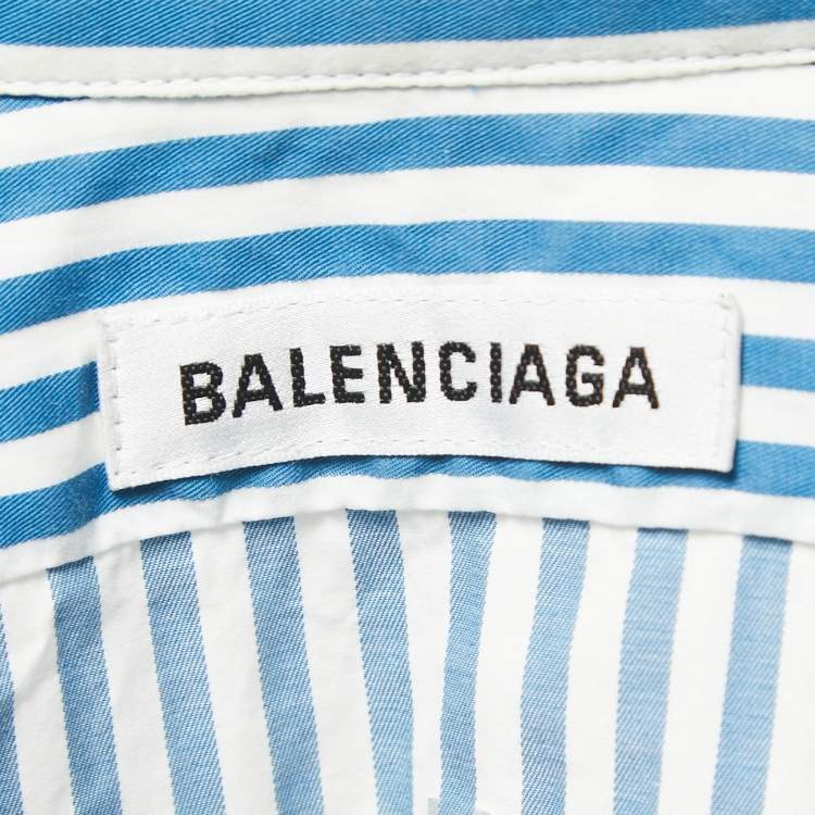 Pre Owned Balenciaga Blue Striped Cotton Button Down Oversized Shirt M