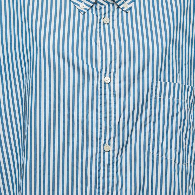 Pre Owned Balenciaga Blue Striped Cotton Button Down Oversized Shirt M