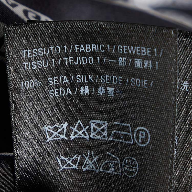 Pre Owned Balenciaga Black Zig Zag Logo Printed Silk Neck Tie Detail Top M
