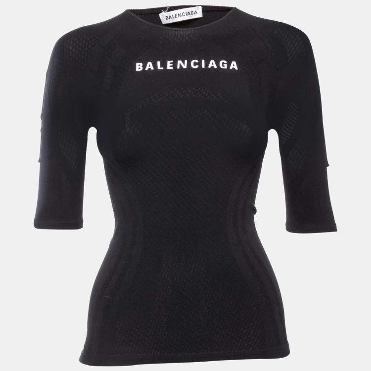 Pre Owned Balenciaga Black Logo Print Jersey Fitted T-Shirt S
