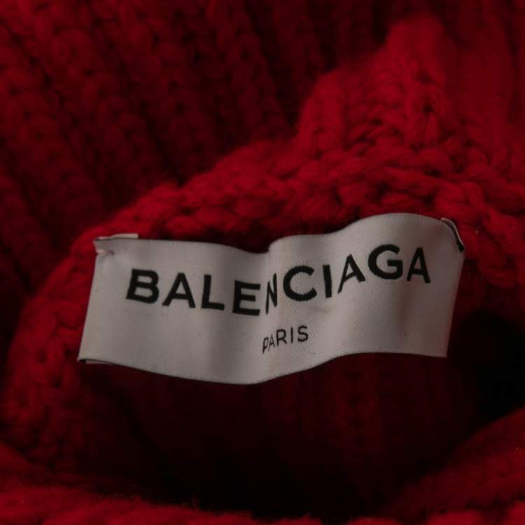 Pre Owned Balenciaga Red Wool Knit Turtle Neck Sweater M