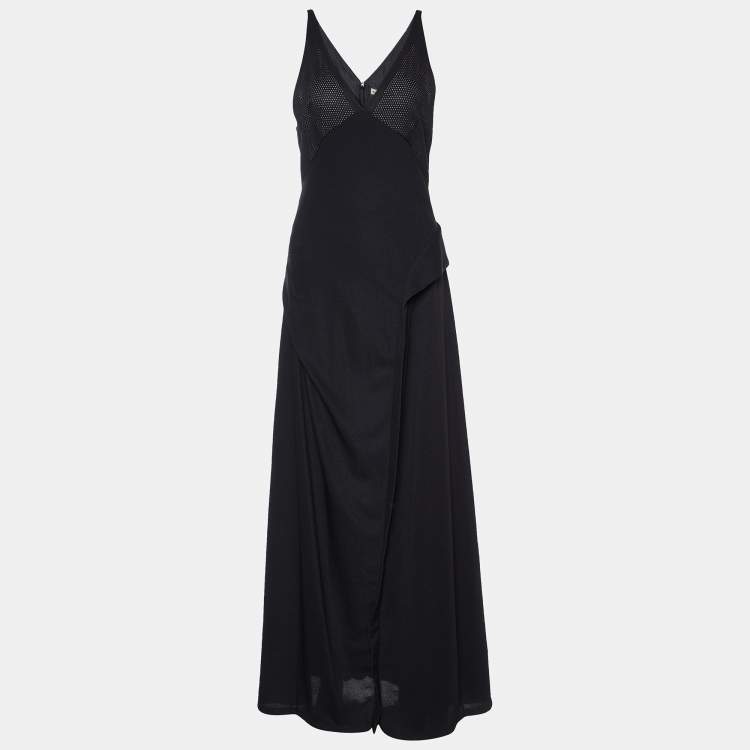 Pre Owned Balenciaga Black Crepe Sleeveless Draped Maxi Dress M