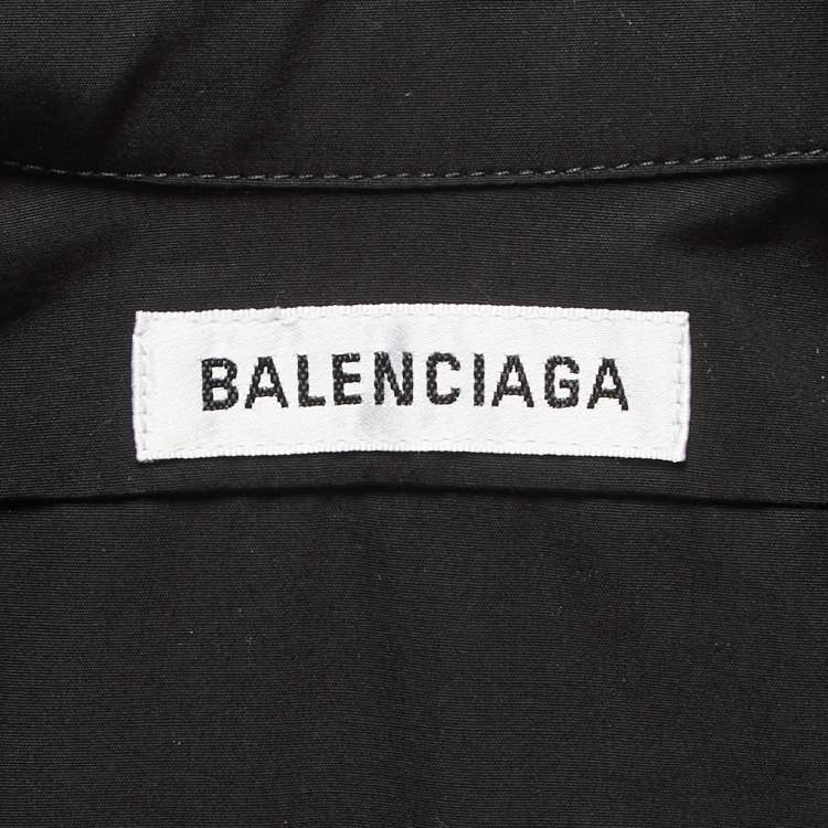 Pre Owned Balenciaga Black Logo Print Cotton Button Down Oversized Shirt XS