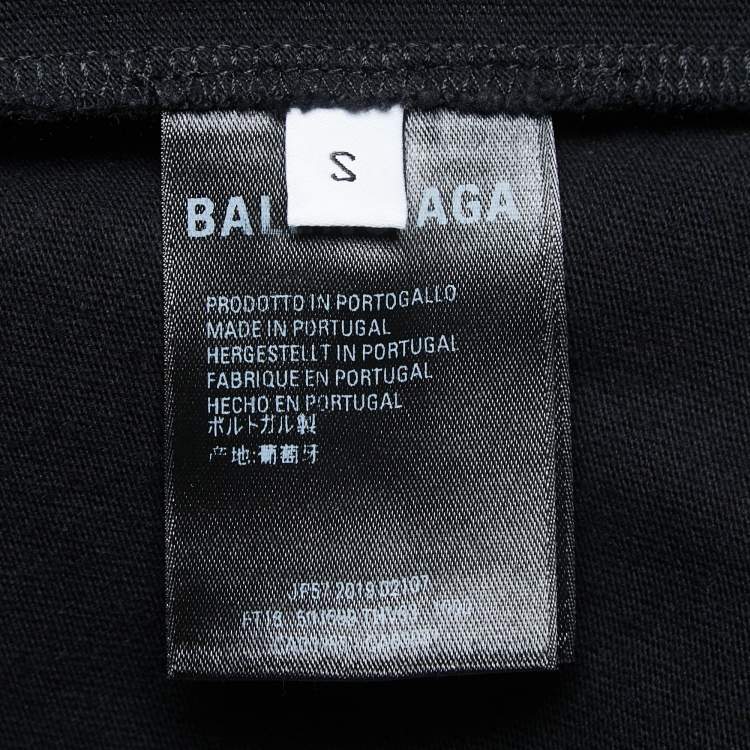 Pre Owned Balenciaga Black Logo Print Cotton Half Sleeve T-Shirt L