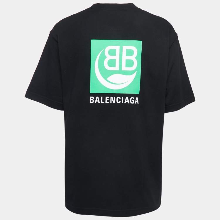 Pre Owned Balenciaga Black Logo Print Cotton Half Sleeve T-Shirt L