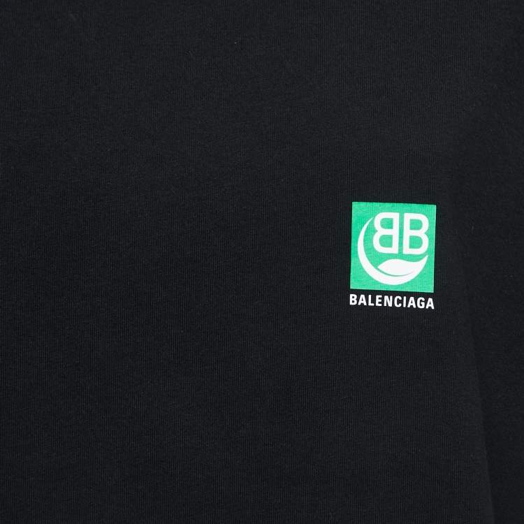 Pre Owned Balenciaga Black Logo Print Cotton Half Sleeve T-Shirt L