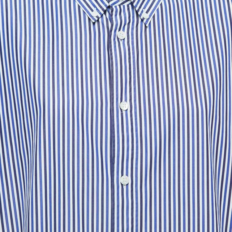 Pre Owned Balenciaga Blue Striped Cotton Oversized Spring Tag Shirt M