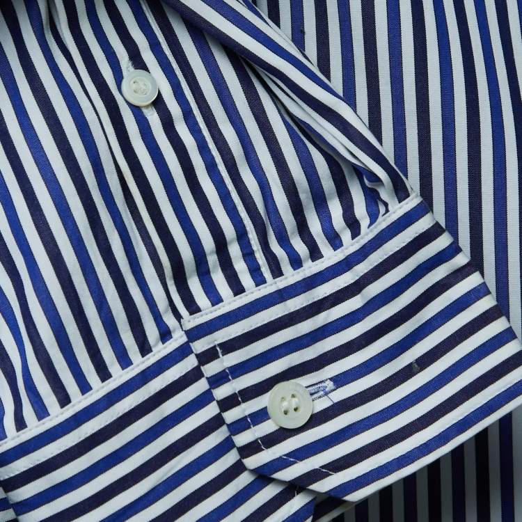 Pre Owned Balenciaga Blue Striped Cotton Oversized Spring Tag Shirt M