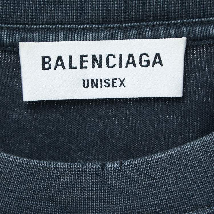 مملوكة مسبقًا Balenciaga Grey Washed & Distressed Logo Print Cotton Half Sleeve T-Shirt S
