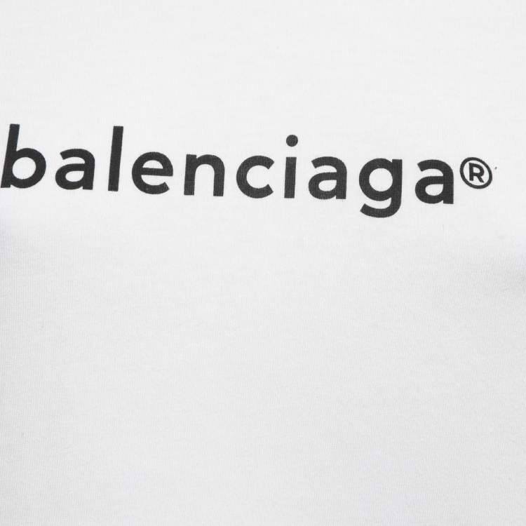 Pre Owned Balenciaga White Logo Print Cotton Short Sleeve T-Shirt XS