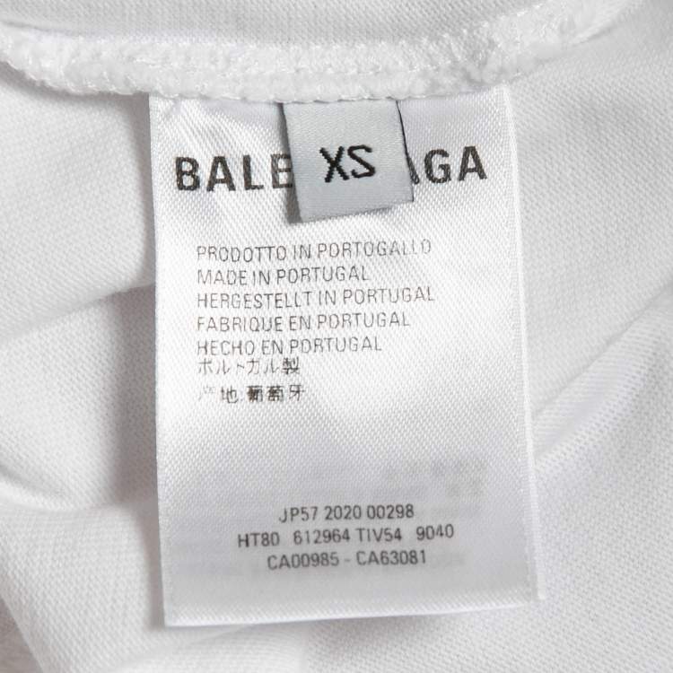 Pre Owned Balenciaga White Logo Print Cotton Short Sleeve T-Shirt XS