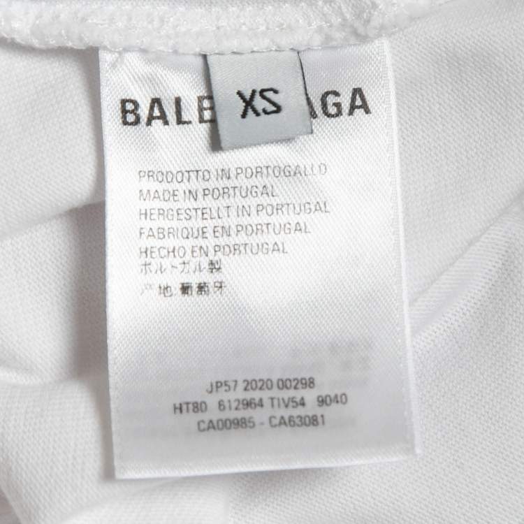Pre Owned Balenciaga White Logo Print Cotton Short Sleeve T-Shirt XS