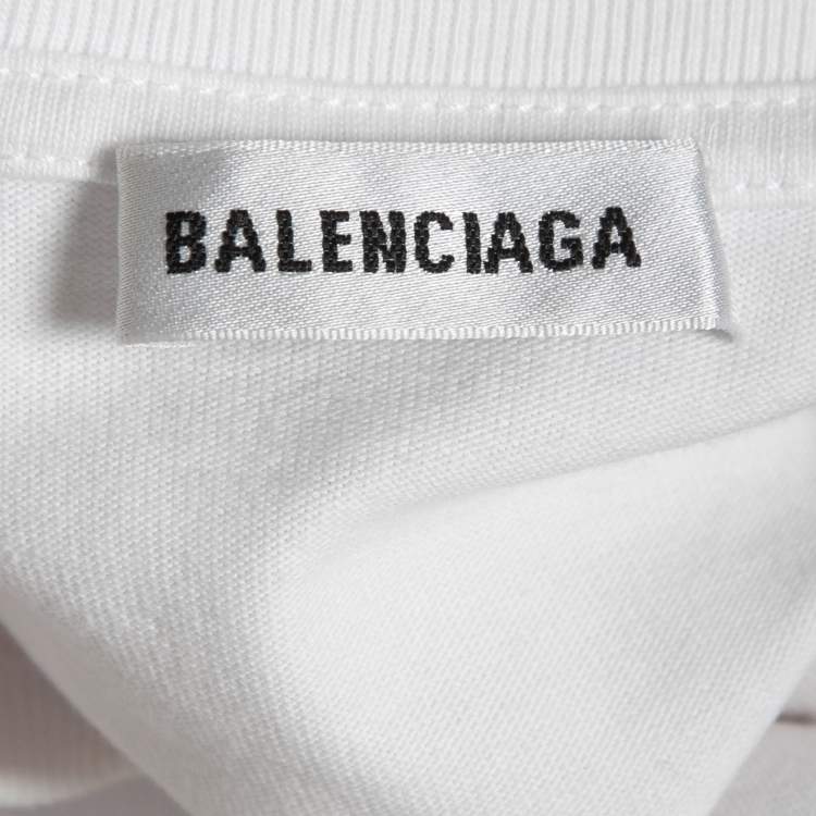 Pre Owned Balenciaga White Logo Print Cotton Short Sleeve T-Shirt XS