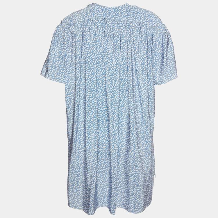 Pre Owned Balenciaga Blue Printed Silk Oversized Mini Dress S