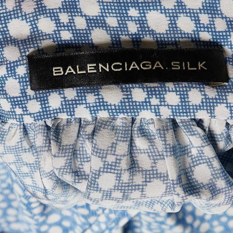 Pre Owned Balenciaga Blue Printed Silk Oversized Mini Dress S