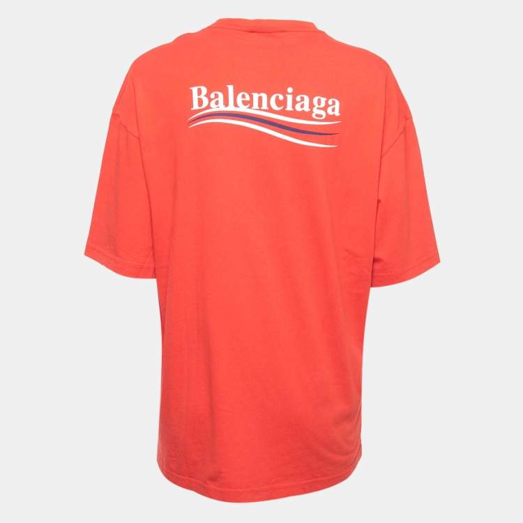 Balenciaga Red Logo Print Cotton Oversized T Shirt S Balenciaga TLC