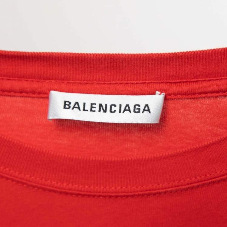 Pre Owned Balenciaga Red Logo Print Cotton Oversized T-Shirt S