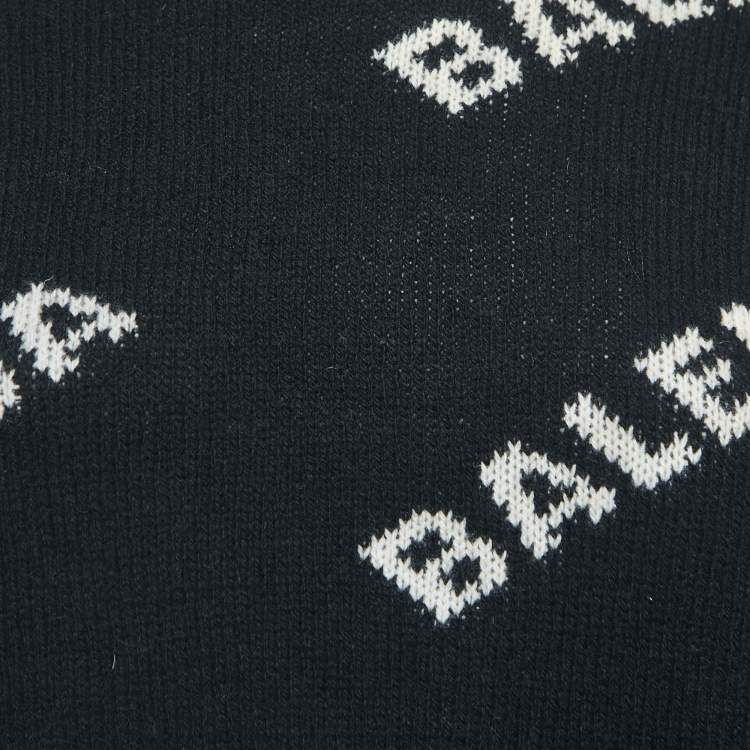 مملوكة مسبقًا Balenciaga Black All-Over Logo Wool-Blend Jumper S