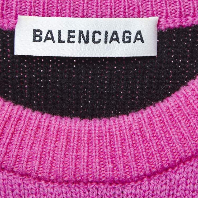 Pre Owned Balenciaga Pink All-Over Logo Wool Jumper S